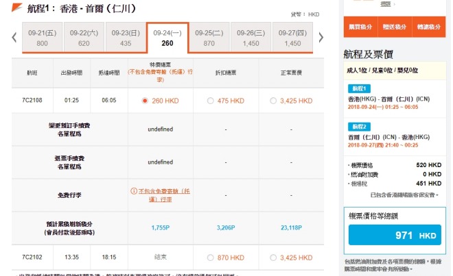 香港飛 首爾單程 HK$ 260起(來回連稅HK$ 971) 香港飛 首爾單程 HK$ 260起(來回連稅HK$ 971)